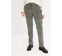 Schlupfhose BONPRIX "Schlupfhose", Damen, Gr. 50, N-Gr, grün (oliv kariert), Obermaterial: 65% Polyester, 30% Viskose, 5% Elasthan, regular fit, Hosen Schlupfhose, aus Polyester, Viskose und Elasthan,