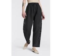 Schlupfhose BOSS ORANGE "Trika Premium Damenmode", Damen, Gr. 44, N-Gr, schwarz 001, Web, Obermaterial: 100% Ramie, unifarben, gerade, unten schmal knöchellang, Hosen Schlupfhose, mit dekorativer Loch