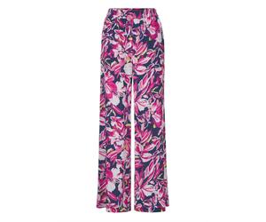 Schlupfhose GOLDNER "Kurzgröße Elegante Hose VERA mit Blütendruck", Damen, Gr. 20, K-Gr, pink (pink, marine, gemustert), Obermaterial: 100% Viskose CV., weit, Hosen Schlupfhose, Eingriffstaschen an de