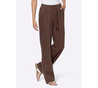 Schlupfhose HEINE, Damen, Gr. 44, Normalgrößen, braun (schoko), 100% Leinen, unifarben, lang, Hosen Schlupfhose (32641648-44) schoko