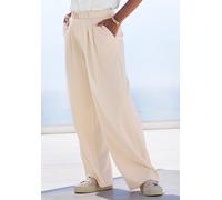 Schlupfhose LASCANA "aus bügelfreier Ware mit weitem Bein", Damen, Gr. 40, N-Gr, blau (beige), Crêpe, Obermaterial: 95% Polyester, 5% Elasthan, unifarben, figurumspielend lang, Hosen Schlupfhose, Somm