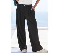 Schlupfhose LASCANA "aus bügelfreier Ware mit weitem Bein", Damen, Gr. 42, N-Gr, blau (schwarz), Crêpe, Obermaterial: 95% Polyester, 5% Elasthan, unifarben, figurumspielend lang, Hosen Schlupfhose, So