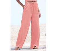 Schlupfhose LASCANA "bügelfrei mit weitem Bein", Damen, Gr. 42, N-Gr, rosa (pfirsich), Crêpe, Obermaterial: 99% Polyester, 1% Elasthan, unifarben, figurumspielend, Hosen Schlupfhose, aus bequemen Stof