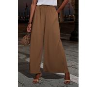 Schlupfhose LASCANA, Damen, Gr. 40/42, N-Gr, braun (taupe), Obermaterial: 95% Polyester, 5% Elasthan, unifarben, Basic, sehr weit, Hosen Schlupfhose, in weiter Form, mit Plisseefalten (29769332-40) ta