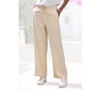 Anzughose LASCANA, Damen, Gr. 42, N-Gr, beige (sand), Web, Obermaterial: 100% Lyocell, unifarben, modisch, figurumspielend lang, Hosen, mit Bindeband, Palazzohose aus Lyocell mit Taschen (24961504-42)