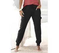 Schlupfhose LASCANA, Damen, Gr. 42, N-Gr, schwarz, Web, Obermaterial: 100% Viskose, unifarben, figurumspielend lang, Hosen Schlupfhose, aus gewebter Viskose mit Taschen, Stoffhose, Cargohose (635174-4