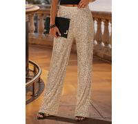Schlupfhose LASCANA, Damen, Gr. 42, N-Gr, silber (champagner), Stoff, Obermaterial: 95% Polyester, 5% Elasthan. Futter: 100% Polyester, leicht glänzend, festlich, figurumspielend lang, Hosen Schlupfho