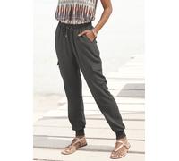 Schlupfhose LASCANA, Damen, Gr. 46, N-Gr, grün (khaki), Web, Obermaterial: 100% Viskose, unifarben, figurumspielend lang, Hosen Schlupfhose, aus gewebter Viskose mit Taschen, Stoffhose, Cargohose (639