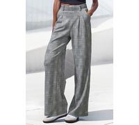 Schlupfhose LASCANA "extra Weit mit Bundfalten", Damen, Gr. 52/54, N-Gr, blau (glencheck, karo), Obermaterial: 60% Viskose, 39% Polyester, 1% Elasthan, Jacquardmuster, kariert, Basic, lang, Hosen Schl