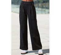 Schlupfhose LASCANA "extra Weit mit Bundfalten", Damen, Gr. 52/54, N-Gr, blau (schwarz gestreift), Obermaterial: 74% Polyester, 21% Viskose, 5% Elasthan, Jacquardmuster, Nadelstreifen, Basic, lang, Ho