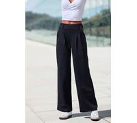 Schlupfhose LASCANA "extra Weit mit Bundfalten", Damen, Gr. 52/54, N-Gr, blau (schwarz uni), Obermaterial: 68% Polyester, 30% Viskose, 2% Elasthan, unifarben, Basic, lang, Hosen Schlupfhose, mit Jacqu