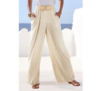 Schlupfhose LASCANA "mit Plisseefalten und weitem, luftigem Bein", Damen, Gr. 36, N-Gr, beige (creme), Jersey, Obermaterial: 94% Polyester, 6% Elasthan, unifarben, figurumspielend knöchellang, Hosen S
