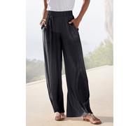 Schlupfhose LASCANA, Damen, Gr. 36, N-Gr, blau (schwarz), Jersey, Obermaterial: 94% Polyester, 6% Elasthan, unifarben, figurumspielend knöchellang, Hosen Schlupfhose, mit Plisseefalten und Zierschnall