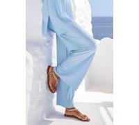 Schlupfhose LASCANA, Damen, Gr. 44, N-Gr, blau (hellblau), Jersey, Obermaterial: 94% Polyester, 6% Elasthan, unifarben, figurumspielend knöchellang, Hosen Schlupfhose, mit Plisseefalten und Zierschnal