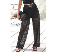 Schlupfhose LASCANA "mit weitem Bein", Damen, Gr. 46, N-Gr, schwarz, Spitze, Obermaterial: 98% Polyamid, 2% Elasthan. Futter: 100% Polyester, unifarben, figurumspielend lang, Hosen Schlupfhose, aus tr