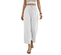 Schlupfhose Leinenhose Damen Sommer Leicht 7/8 Hose Weites Bein Baumwolle Luftig Taschen Urlaub Große Größen Freizeit XL White