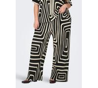 Schlupfhose ONLY CARMAKOMA "CARRAVENNA PLISSE AOP PANT JRS NOOS", Damen, Gr. L, Länge 32, schwarz aop:oatmeal graphic, Jersey, Obermaterial: 100% Polyester, bedruckt, regular fit lang, Hosen Schlupfho