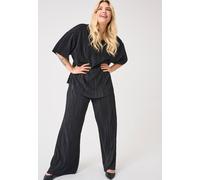 Schlupfhose ONLY CARMAKOMA "CARRAVENNA PLISSE PANT JRS NOOS", Damen, Gr. L (50/52), Länge 32, schwarz, Web, Obermaterial: 100% Polyester, unifarben, regular fit normal, Hosen Schlupfhose, Sommerhose,