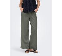 Schlupfhose ONLY "ONLBRUXELLES MW LIN BL TIE PANT PNT NOOS", Damen, Gr. M (38), Länge 32, grau (mulled basil), Web, Obermaterial: 80% Viskose, 20% Leinen, unifarben, lang, Hosen Schlupfhose, Sommerhos