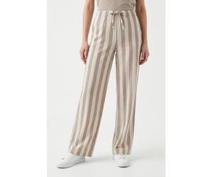 Schlupfhose ONLY "ONLGOA MW LINEN BL PULL-UP PANT CC PNT", Damen, Gr. M (38), Länge 32, cloud dancer stripes:oxford tan, Web, Obermaterial: 70% Viskose, 30% Leinen, gestreift, regular fit lang, Hosen