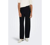 Schlupfhose ONLY "ONLRINA BUTTON PANT JRS NOOS", Damen, Gr. S (36), Länge 32, schwarz (schwarz detail:gold buttons), Jersey, Obermaterial: 95% Polyester, 5% Elasthan, unifarben, regular fit lang, Hose