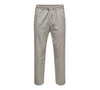 Schlupfhose ONLY & SONS "ONSLINUS CROP 0007 COT LIN PNT NOOS", Herren, Gr. S, N-Gr, bungee cord detail:two tone (weiß), Web, Obermaterial: 75% Baumwolle, 25% Leinen, unifarben, slim fit knöchellang, H