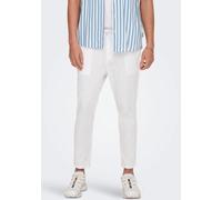 Schlupfhose ONLY & SONS "ONSLINUS CROP 0007 COT LIN PNT NOOS", Herren, Gr. S, N-Gr, weiß (hellweiß), Web, Obermaterial: 75% Baumwolle, 25% Leinen, unifarben, slim fit knöchellang, Hosen Schlupfhose, B