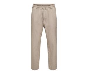 Schlupfhose ONLY & SONS "ONSLINUS CROP 0007 COT LIN PNT NOOS", Herren, Gr. XXL, N-Gr, coriander detail:two tone (weiß), Web, Obermaterial: 75% Baumwolle, 25% Leinen, unifarben, slim fit knöchellang, H