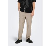 Schlupfhose ONLY & SONS "ONSSINUS LOOSE 0007 COT LIN PANT NOOS", Herren, Gr. M, N-Gr, coriander detail:two tone weiß, Web, Obermaterial: 75% Baumwolle, 25% Leinen, unifarben, loose fit knöchellang, Ho