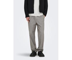 Schlupfhose ONLY & SONS "ONSSINUS LOOSE 0007 COT LIN PANT NOOS", Herren, Gr. XL, N-Gr, bungee cord detail:two tone weiß, Web, Obermaterial: 75% Baumwolle, 25% Leinen, unifarben, loose fit knöchellang,