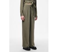 Schlupfhose PIECES "PCPIA HW WIDE PANTS WVN NOOS", Damen, Gr. XL, N-Gr, grün (deep lichen grün), Web, Obermaterial: 70% Viskose, 30% Leinen, unifarben, normal, Hosen Schlupfhose, Sommerhose, mit Leine