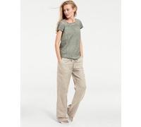Schlupfhose HEINE, Damen, Gr. 20, Kurzgrößen, beige (sand), 55% Baumwolle, 45% Leinen, unifarben, lang, Hosen Schlupfhose (51253748-20) sand