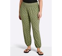 Schlupfhose SHEEGO, Damen, Gr. 48, Normalgrößen, grün (khaki, gemustert), 95% Viskose, 5% Elasthan, bedruckt, gemustert, Hosen Schlupfhose (35488232-48) khaki, gemustert