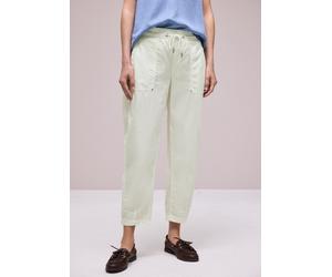 Schlupfhose STREET ONE, Damen, Gr. 38, Länge 28, beige (sanftes weiß), Web, Obermaterial: 98% Baumwolle, 2% Elasthan, bequem knöchelfrei, Hosen Schlupfhose, Barrel Leg Hose in Papertouch-Qualität (812