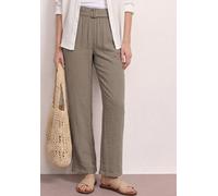 Schlupfhose STREET ONE, Damen, Gr. 44, Länge 32, beige (schwarz beige (länge 32)), Web, Obermaterial: 75% Viskose, 22% Nylon, 3% Leinen, Leinenoptik, bequem knöchelfrei, Hosen Schlupfhose, Leinenoptik