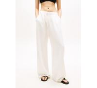 Schlupfhose TOMMY JEANS "TJW ESSENTIAL LINEN PANTS", Damen, Gr. M (38), N-Gr, ecru, Web, Obermaterial: 55% Leinen, 27% Baumwolle, 18% Viskose, unifarben, loose fit lang, Hosen Schlupfhose, mit Leinen,