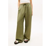Schlupfhose TOMMY JEANS "TJW ESSENTIAL LINEN PANTS", Damen, Gr. S (36), N-Gr, bay leaf, Web, Obermaterial: 55% Leinen, 27% Baumwolle, 18% Viskose, unifarben, loose fit lang, Hosen Schlupfhose, mit Lei