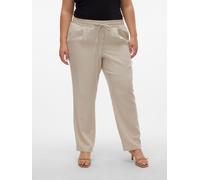 Schlupfhose VERO MODA CURVE "VMJESMILO ANKLE PANTS WVN GA NOOS CUR", Damen, Gr. 44, N-Gr, beige (silber lining), Web, Obermaterial: 55% Viskose, 45% Leinen, unifarben, regular fit knöchellang, Hosen S