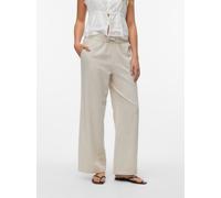 Schlupfhose VERO MODA "VMCAIA MW WIDE PANT WVN NOOS", Damen, Gr. L (40), N-Gr, beige (silber lining), Web, Obermaterial: 90% Baumwolle, 10% Leinen, unifarben, lang, Hosen Schlupfhose, Sommerhose, mit