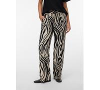 Schlupfhose VERO MODA "VMJESMILO HW WIDE PANTS WVN NOOS", Damen, Gr. L, N-Gr, silber lining aop:sina zebra schwarz, Web, Obermaterial: 55% Viskose, 45% Leinen, bedruckt, normal normal, Hosen Schlupfho