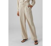 Schlupfhose VERO MODA "VMJESMILO HW WIDE PANTS WVN NOOS", Damen, Gr. M (38), N-Gr, beige (silber lining), Web, Obermaterial: 55% Viskose, 45% Leinen, unifarben, normal normal, Hosen Schlupfhose, mit S