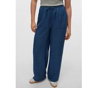 Schlupfhose VERO MODA "VMMELANEY HW LOOSE PANT WVN GA NOOS", Damen, Gr. S (36), N-Gr, blau (schwarz denim detail:melange), Web, Obermaterial: 100% Polyester, meliert, loose fit lang, Hosen Schlupfhose