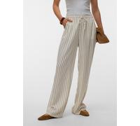 Schlupfhose VERO MODA "VMROSIE MW WIDE PANT NOOS", Damen, Gr. M (38), Länge 32, gardenia stripes:schwarz pinstripes, Web, Obermaterial: 85% Viskose, 15% Leinen, gestreift, oversize lang, Hosen Schlupf