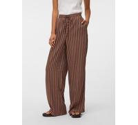Schlupfhose VERO MODA "VMROSIE MW WIDE PANT NOOS", Damen, Gr. S (36), Länge 32, cocoa braun stripes:weiß pinstripes, Web, Obermaterial: 88% Viskose, 12% Leinen, gestreift, oversize lang, Hosen Schlupf