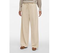 Schlupfhose VILA "VICLUA HW WIDE PANTS-NOOS", Damen, Gr. S (36), N-Gr, beige (feather gray), Milano Rib, Obermaterial: 95% Polyester, 5% Elasthan, unifarben, relaxed fit normal, Hosen Schlupfhose, Mat