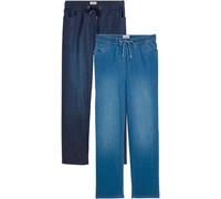 Schlupfjeans BONPRIX, Damen, Gr. 42, K-Gr, blau (hellblau denim, dunkelblau denim used (kurzgröße)), Denim/Jeans, Obermaterial: 98% Baumwolle, 2% Elasthan, unifarben, loose fit lang, Jeans Schlupfjean