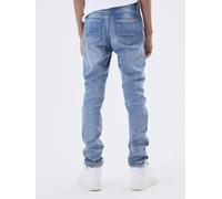 Schlupfjeans NAME IT "NKMROBIN DNMTHAYER SWE", Jungen, Gr. 128, N-Gr, blau (light, blau, denim), Denim/Jeans, Obermaterial: 70% Baumwolle, 27% Polyester, 3% Elasthan, Abriebeffekte, Basic normal, Jean