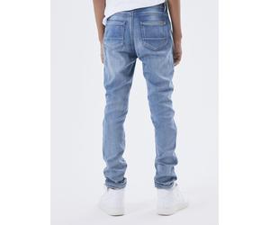 Schlupfjeans NAME IT "NKMROBIN DNMTHAYER SWE", Jungen, Gr. 140, N-Gr, blau (light, blau, denim), Denim/Jeans, Obermaterial: 70% Baumwolle, 27% Polyester, 3% Elasthan, Abriebeffekte, Basic normal, Jean