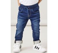 Schlupfjeans NAME IT "NMMRYAN SLIM SWE JEANS 2472-TH NOOS", Jungen, Gr. 98, N-Gr, blau (dunkelblau denim), Denim/Jeans, Obermaterial: 70% Baumwolle, 27% Polyester, 3% Elasthan, leichte Abriebeffekte, 