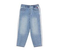 Schlupfjeans S.OLIVER JUNIOR, Mädchen, Gr. 104, N-Gr, blau, Denim/Jeans, Obermaterial: 85% Baumwolle, 14% Polyester, 1% Elasthan, relaxed fit lang, Jeans Schlupfjeans, Dezente Stickerei und Spitzen-Ta